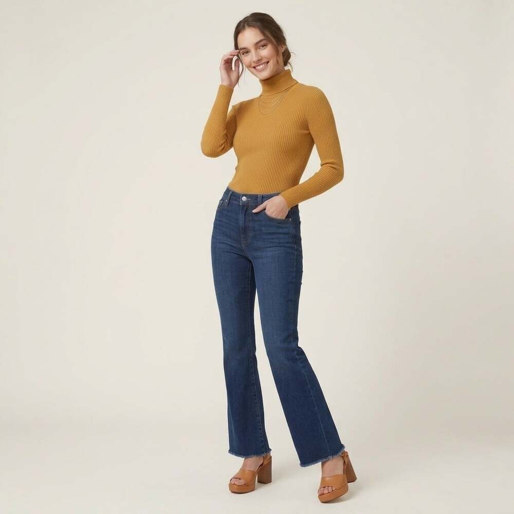 PAIGE Claudine High Rise Flare Jeans Size 25 Dark Indigo Sail Away Raw Hem